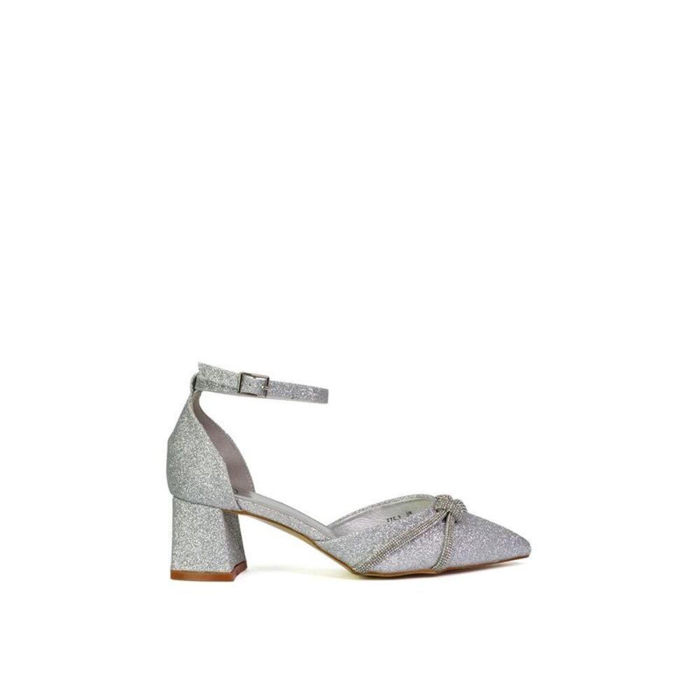 XY London Womens/Ladies Sarah Ankle Strap Medium Block Heel Court Shoes / Silver